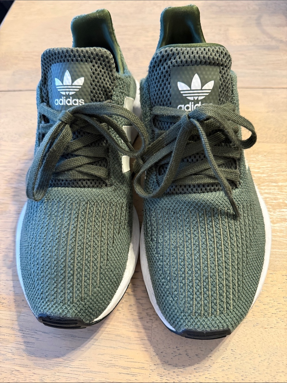 adidas Olive Green Knit Athletic Sneakers with White Sole